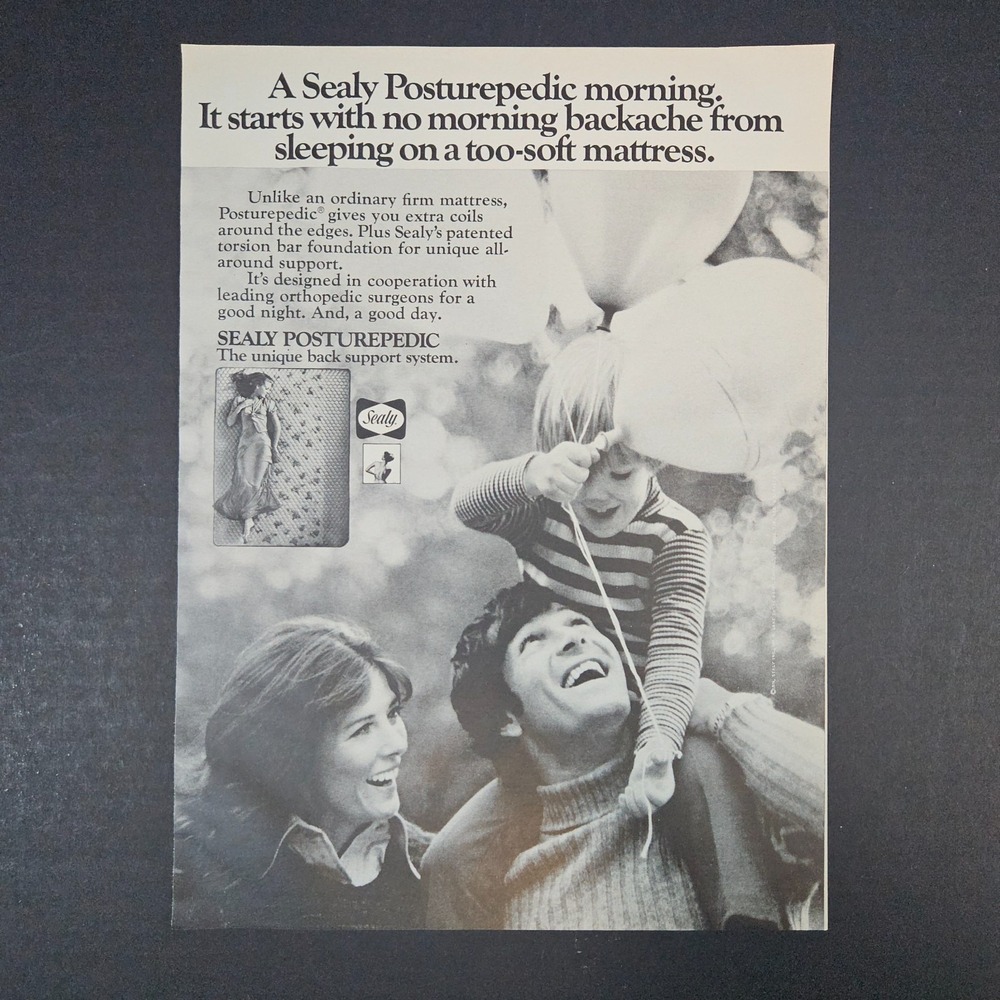 1974 Sealy Posturepedic Back Support System Mattress Vintage Print Ad Balloons